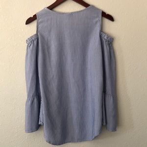 Merona Tops - Merona cold shoulder blue white striped top Merona Tops - Merona cold shoulder blue white striped top